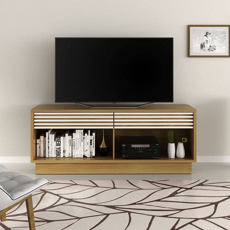 Rack de TV Ceuta Blanco Apagado y Blanco Natural 150x59.1cm Para TV Hasta 65 Pulgadas con Dos Cajones - Muebles para TV | Bylmo