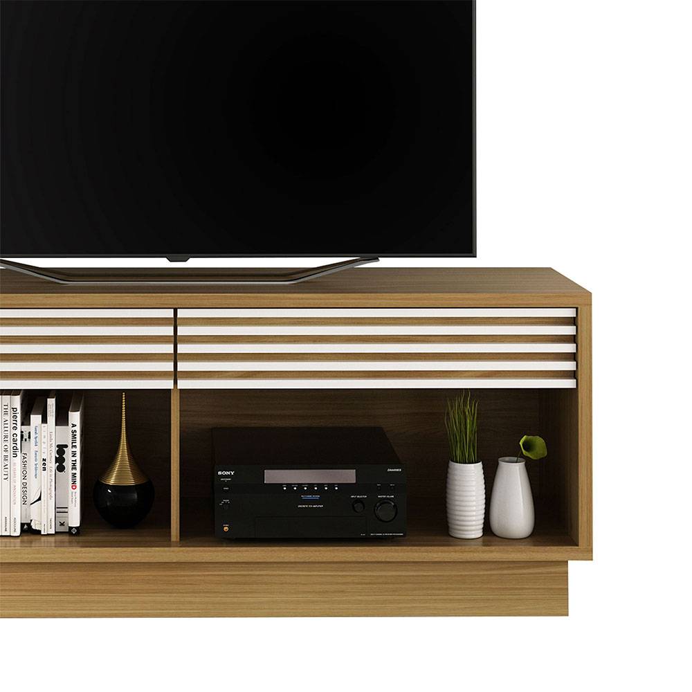 Rack de TV Ceuta Blanco Apagado y Blanco Natural 150x59.1cm Para TV Hasta 65 Pulgadas con Dos Cajones - Muebles para TV | Bylmo