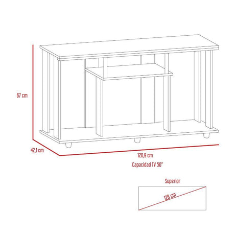 Mesa para TV Lannes Rovere 121x67cm Para TV Hasta 50 Pulgadas sin Cajones y con Patas - Muebles para TV | Bylmo