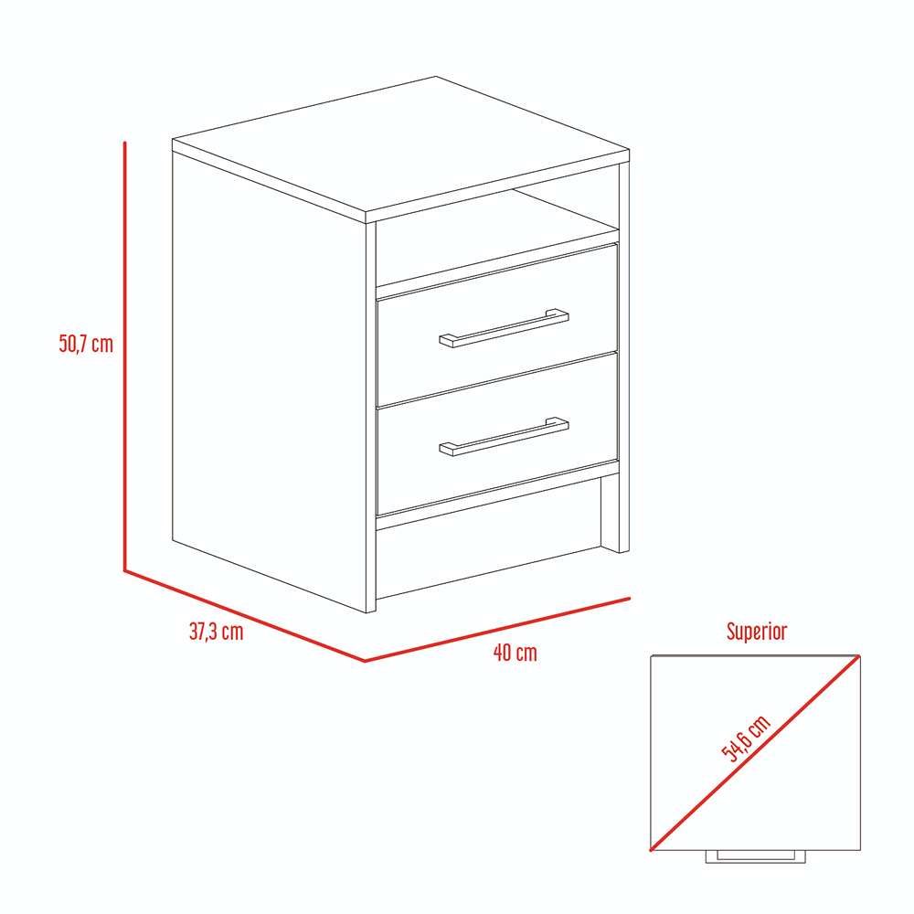Mesa de Noche Eter Macadamia 40x50.7cm con Dos Cajones y con Un Compartimiento - Mesas de Noche | Bylmo