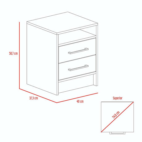 Mesa de Noche Eter Macadamia 40x50.7cm con Dos Cajones y con Un Compartimiento - Mesas de Noche | Bylmo