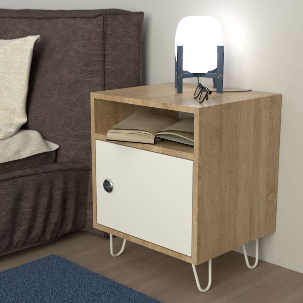 Mesa de Noche Paris Pro Vienes y Blanco 50 cm Con Una Puerta - Mesas de Noche | Bylmo