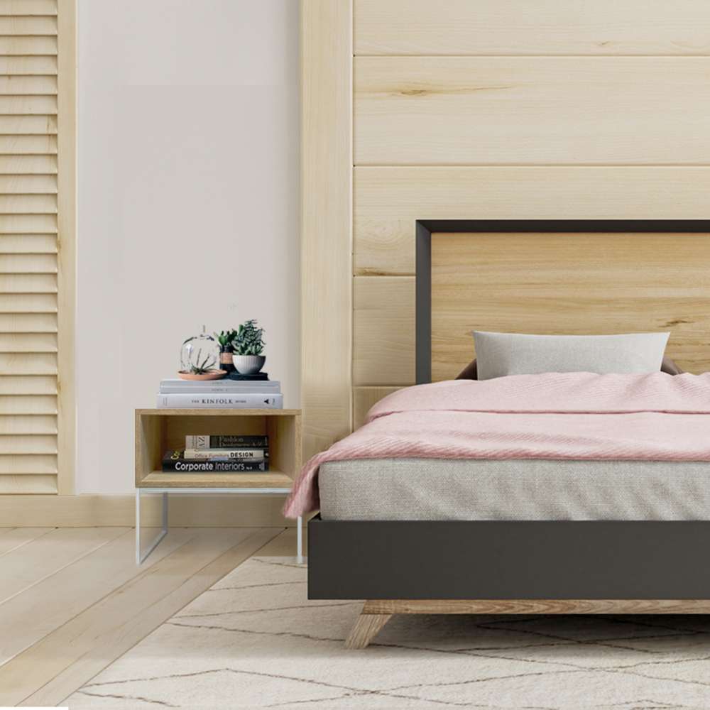 Mesa de Noche York Vienes y Blanco 40 cm - Mesas de Noche | Bylmo