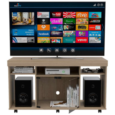 Mesa para TV Varmon Rovere 121.1x67cm Para TV Hasta 50 Pulgadas con Un Cajón con Ranuras para Cables y con Ruedas - Muebles para TV | Bylmo