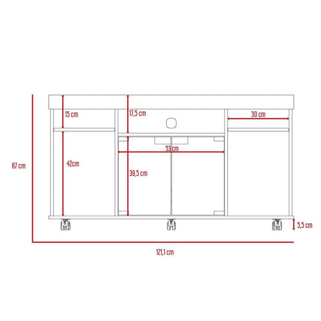 Mesa para TV Varmon Rovere 121.1x67cm Para TV Hasta 50 Pulgadas con Un Cajón con Ranuras para Cables y con Ruedas - Muebles para TV | Bylmo