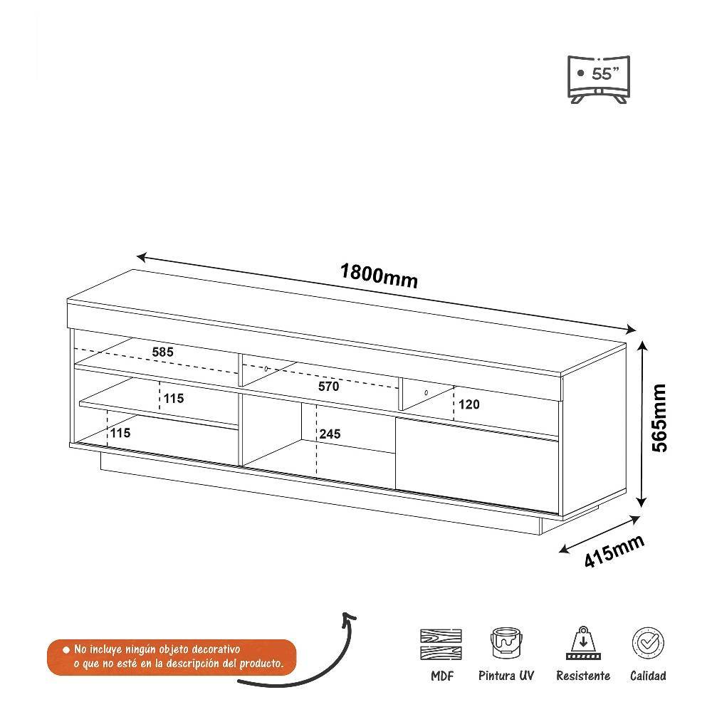 Rack de TV Treviso Blanco 180x56cm Para TV Hasta 55 Pulgadas con Dos Cajones - Muebles para TV | Bylmo
