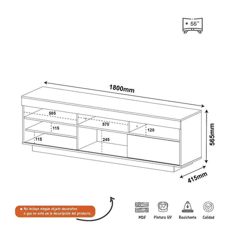 Rack de TV Treviso Blanco 180x56cm Para TV Hasta 55 Pulgadas con Dos Cajones - Muebles para TV | Bylmo