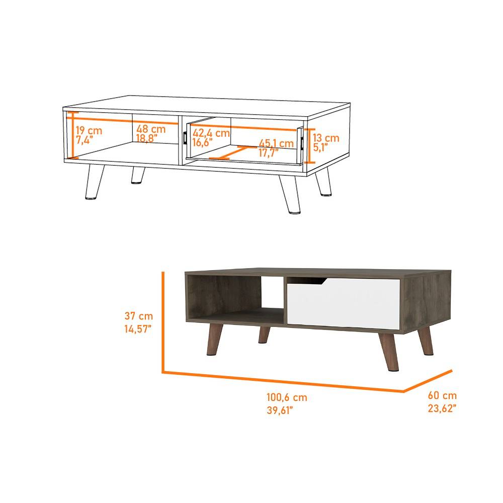 Mesa Oslo Bellota y Blanco 100 cm con Un Cajón - Mesas | Bylmo