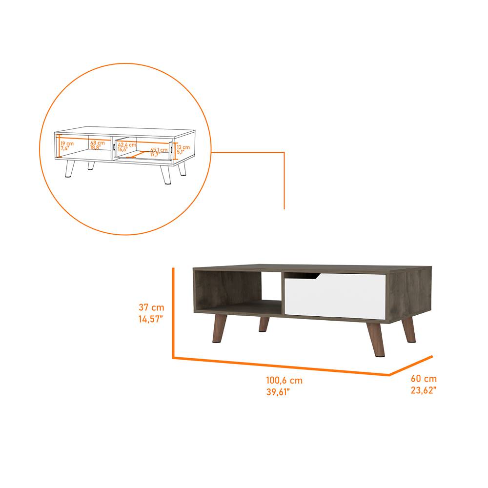 Mesa Oslo Bellota y Blanco 100 cm con Un Cajón - Mesas | Bylmo