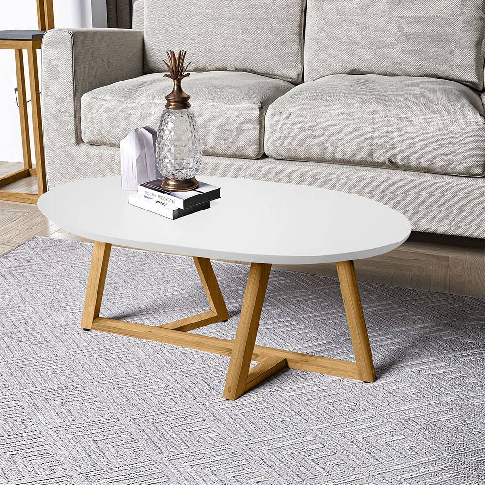 Mesa de Centro Tampa Blanco Almendra 90x30cm Ovalado Con Patas - Mesas | Bylmo