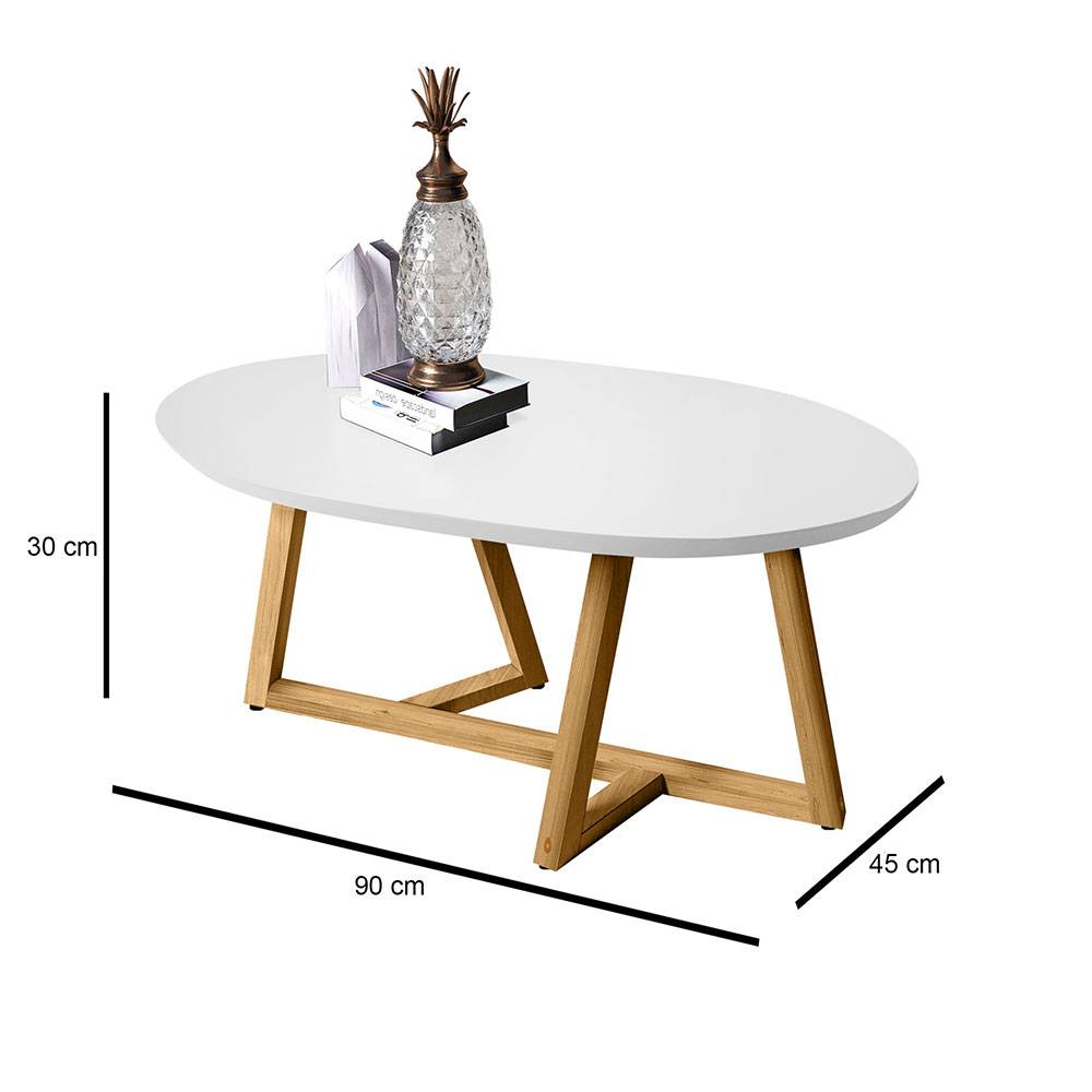 Mesa de Centro Tampa Blanco Almendra 90x30cm Ovalado Con Patas - Mesas | Bylmo