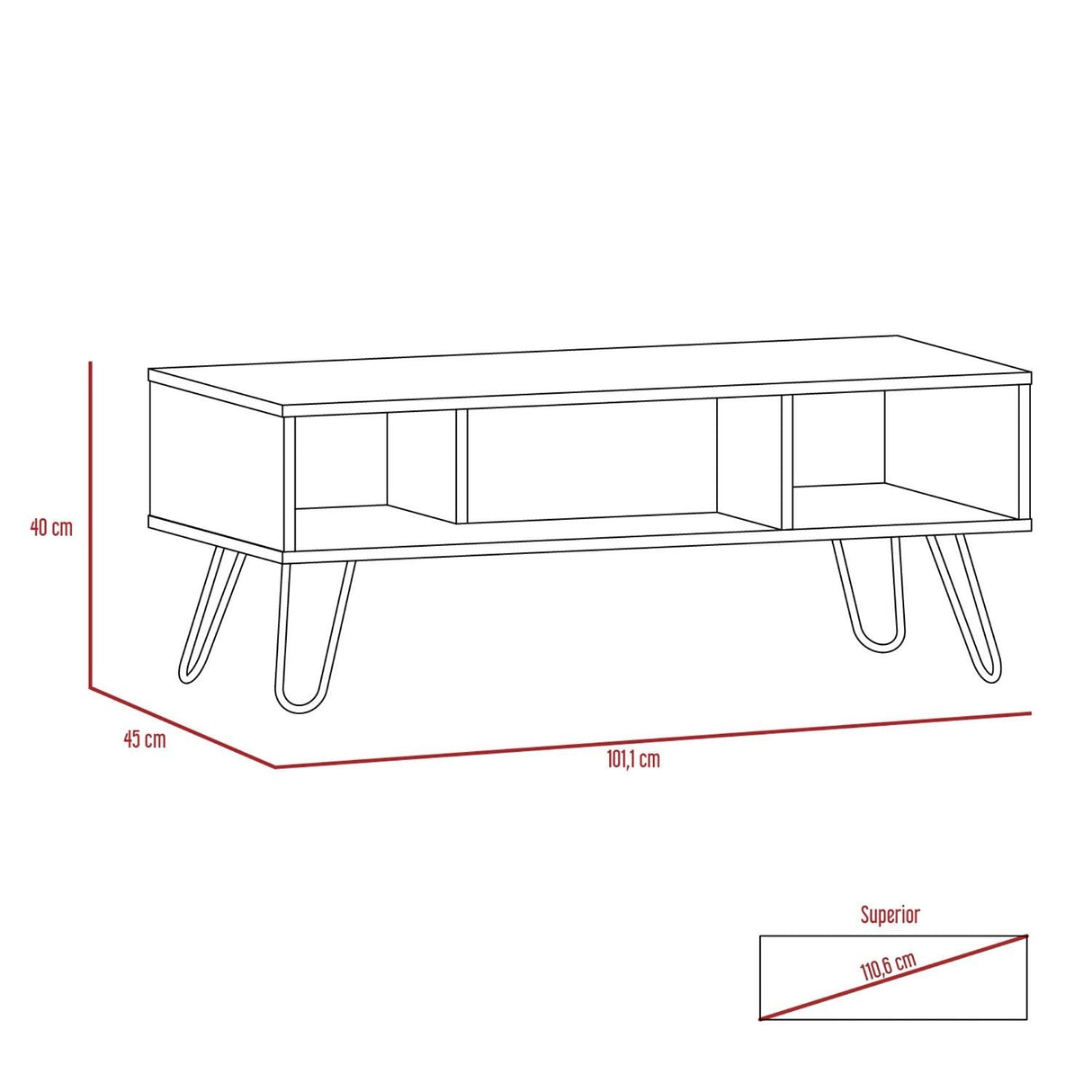 Mesa de Centro Vegas Miel 101x40cm Rectangular con Patas y con Compartimientos - Mesas de Centro | Bylmo