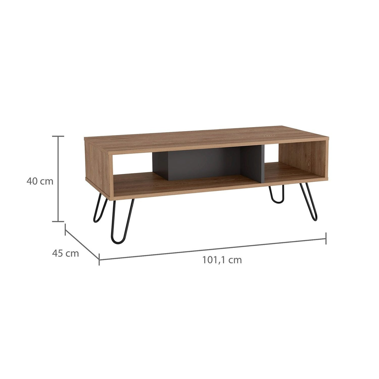 Mesa de Centro Vegas Miel 101x40cm Rectangular con Patas y con Compartimientos - Mesas de Centro | Bylmo