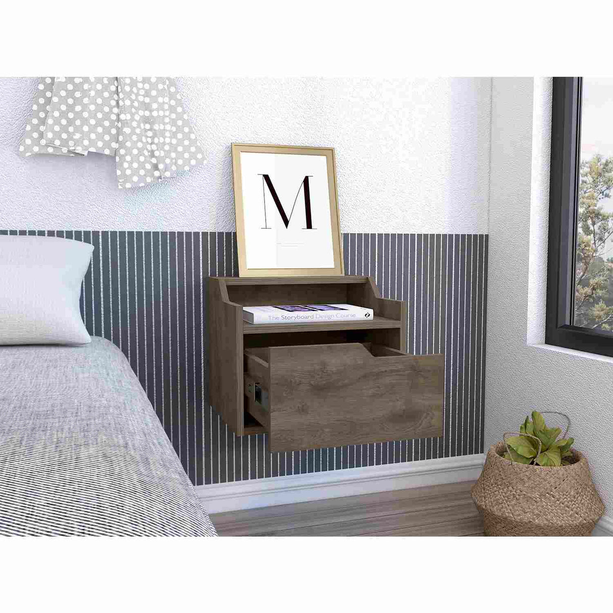 Mesa de Noche Flotante Busan Bellota 40x33cm con Un Cajón y con Un Compartimiento - Mesas de Noche | Bylmo