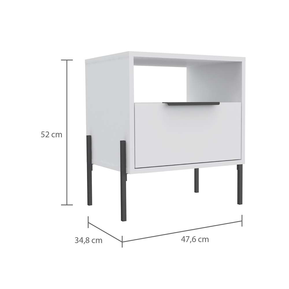 Mesa de Noche Collection W Blanco 47x47cm con Un Cajón y con Un Compartimiento - Mesas de Noche | Bylmo