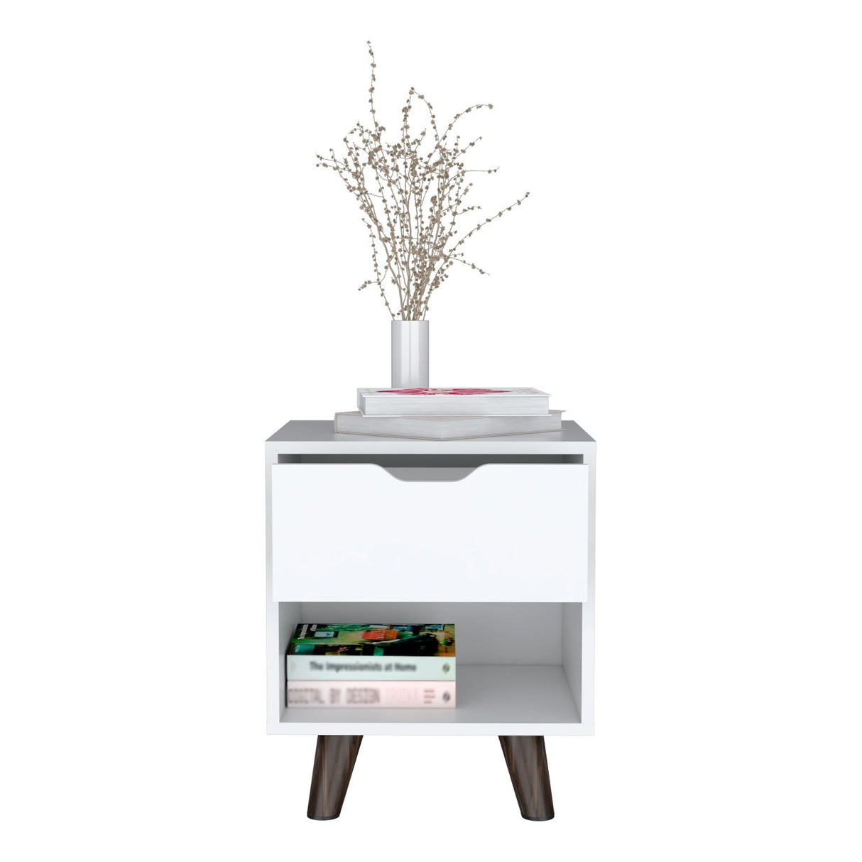 Mesa de Noche Crail Blanco 40 cm con Un Cajón - Mesas de Noche | Bylmo