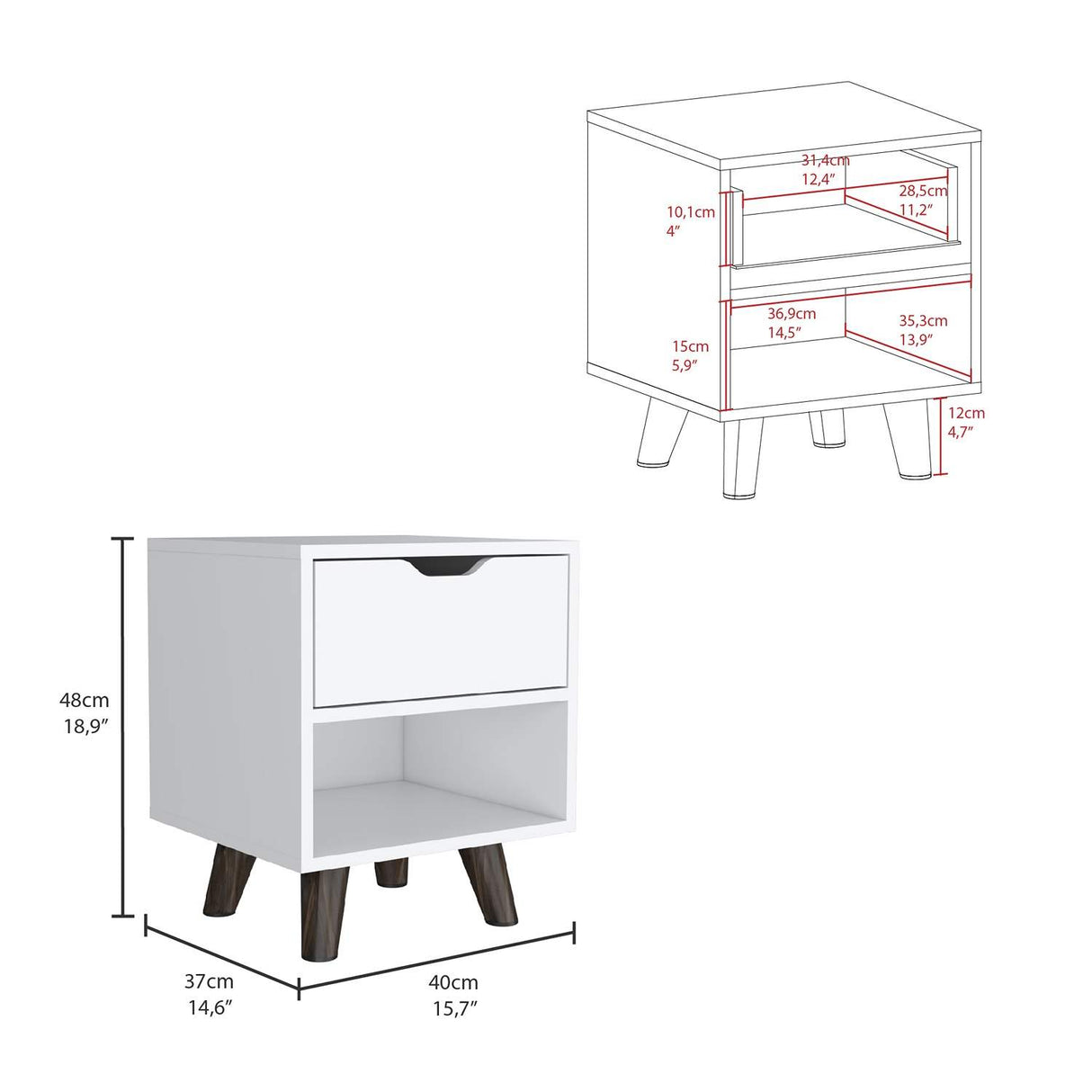 Mesa de Noche Crail Blanco 40 cm con Un Cajón - Mesas de Noche | Bylmo