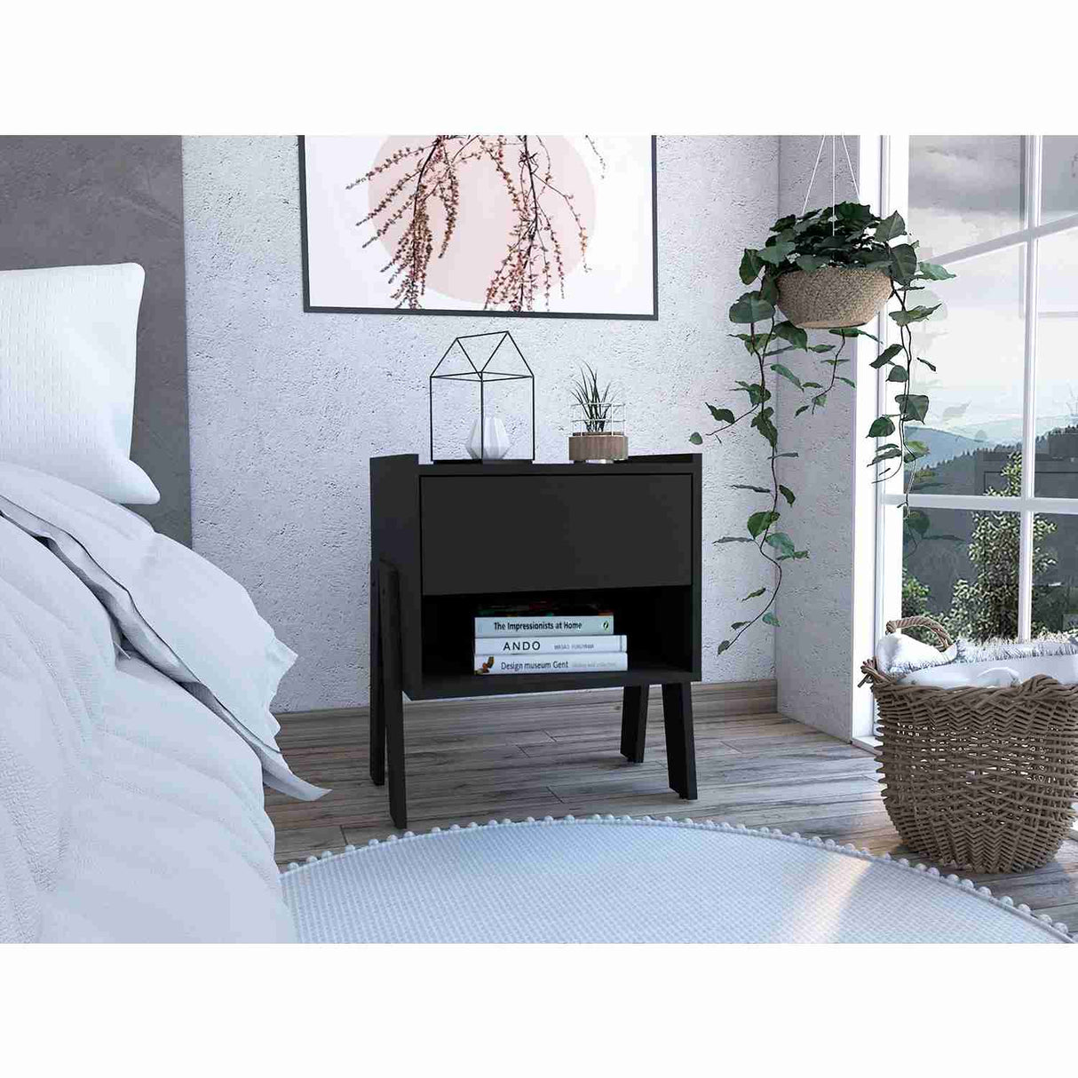 Mesa de Noche Joy Wengue 48x56cm con Un Cajón y con Un Compartimiento - Mesas de Noche | Bylmo