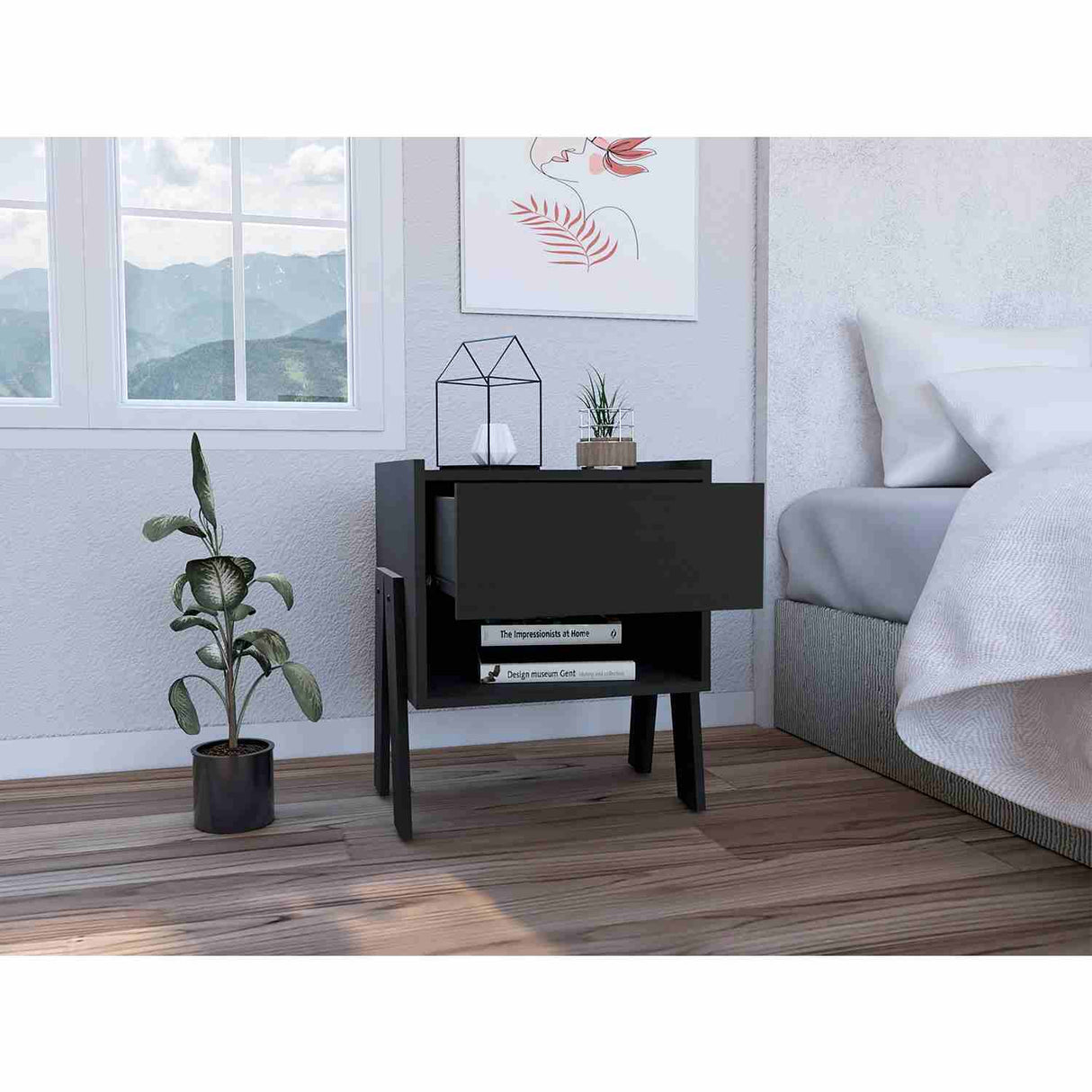 Mesa de Noche Joy Wengue 48x56cm con Un Cajón y con Un Compartimiento - Mesas de Noche | Bylmo