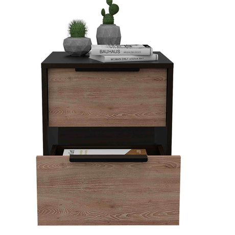 Mesa de Noche Kaia Wengue 41x48cm con Dos Cajones - Mesas de Noche | Bylmo