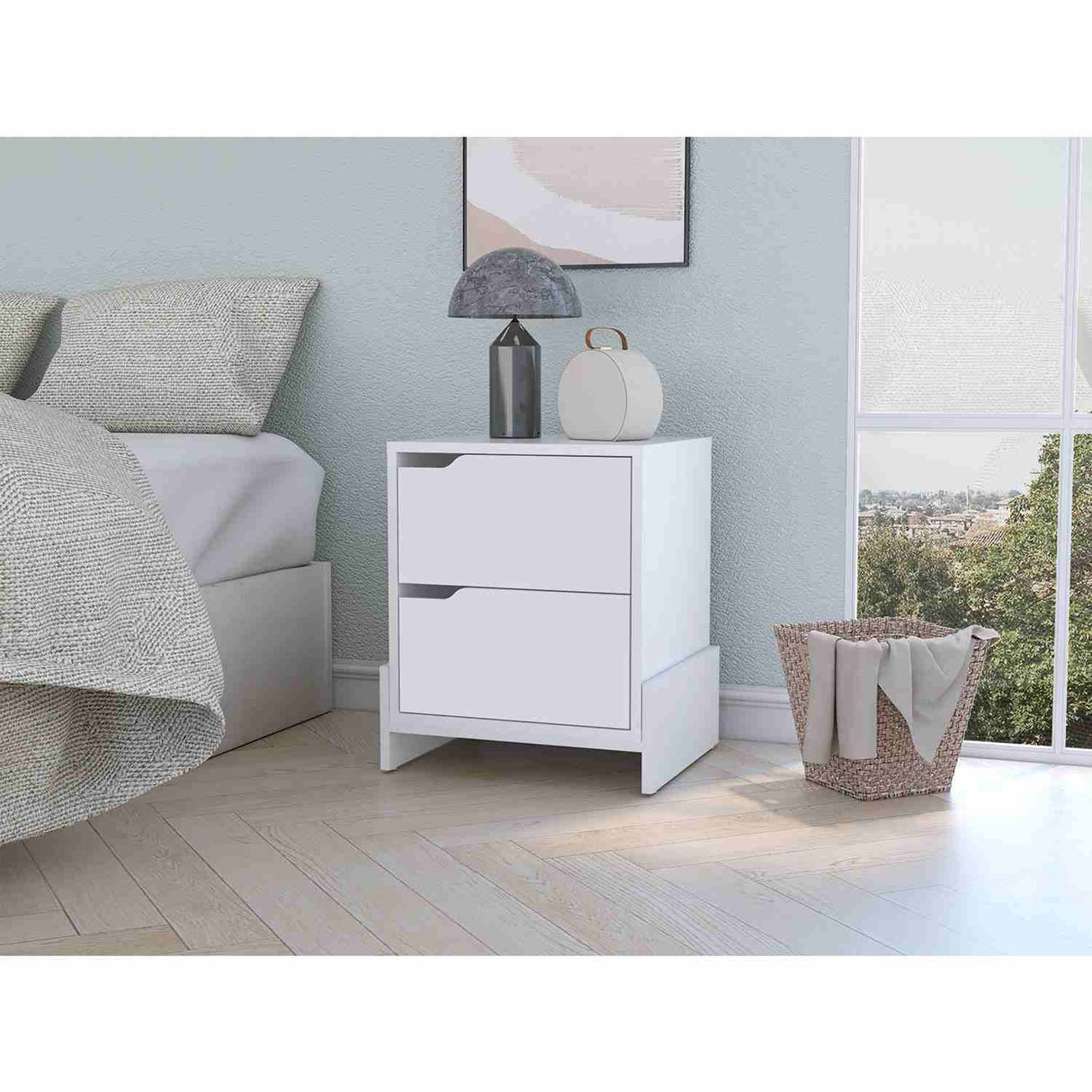 Mesa de Noche Luss Blanco 43x51cm con Dos Cajones - Mesas de Noche | Bylmo