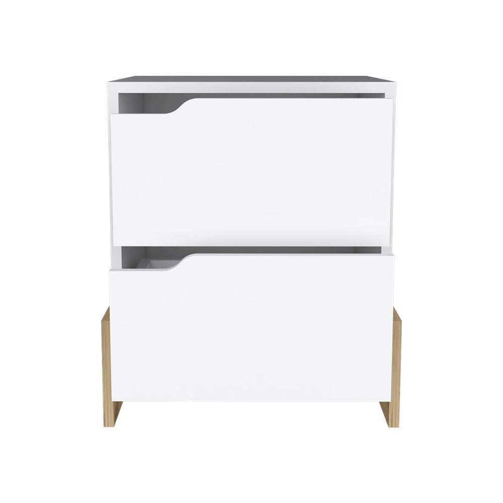 Mesa de Noche Moderno Blanco Macadamia 43 cm con Cajones - Mesas de Noche | Bylmo