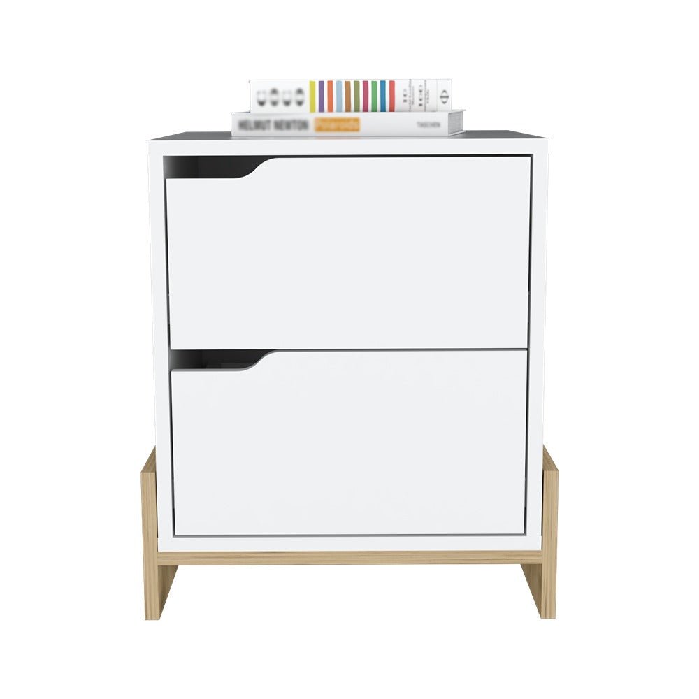 Mesa de Noche Moderno Blanco Macadamia 43 cm con Cajones - Mesas de Noche | Bylmo
