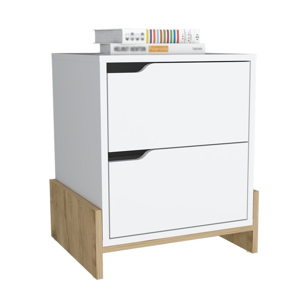Mesa de Noche Moderno Blanco Macadamia 43 cm con Cajones - Mesas de Noche | Bylmo