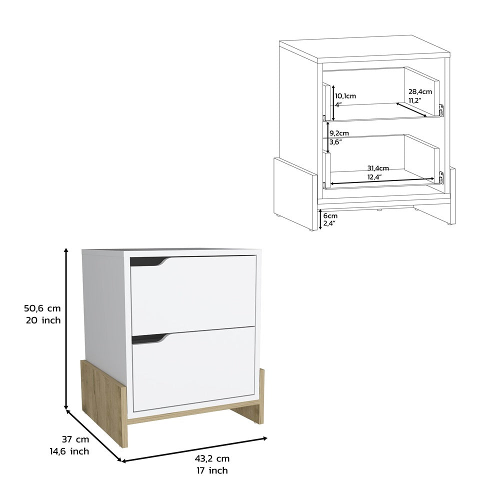 Mesa de Noche Moderno Blanco Macadamia 43 cm con Cajones - Mesas de Noche | Bylmo
