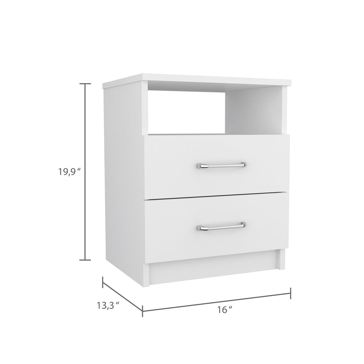 Mesa de Noche Napoles Blanco 41x51cm con Dos Cajones y con Un Compartimiento - Mesas de Noche | Bylmo