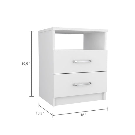 Mesa de Noche Napoles Blanco 41x51cm con Dos Cajones y con Un Compartimiento - Mesas de Noche | Bylmo