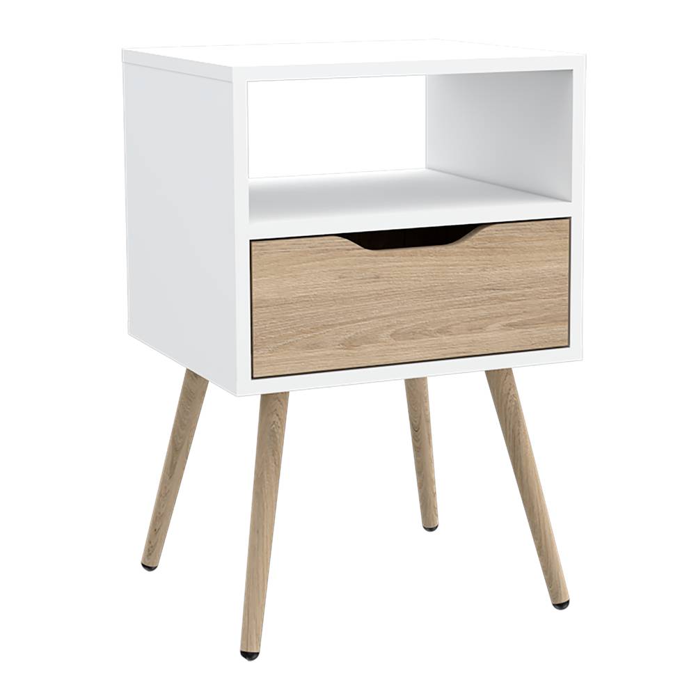 Mesa de Noche Otom Blanco 40x53cm con Un Cajón - Mesas de Noche | Bylmo