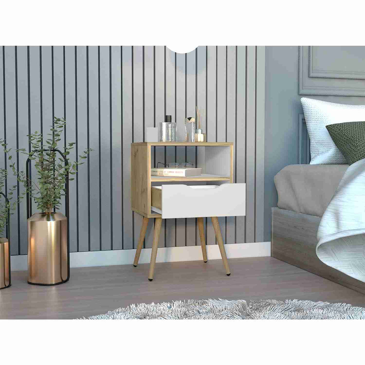 Mesa de Noche Otom Duna 40x63cm con Un Cajón y con Un Compartimiento - Mesas de Noche | Bylmo