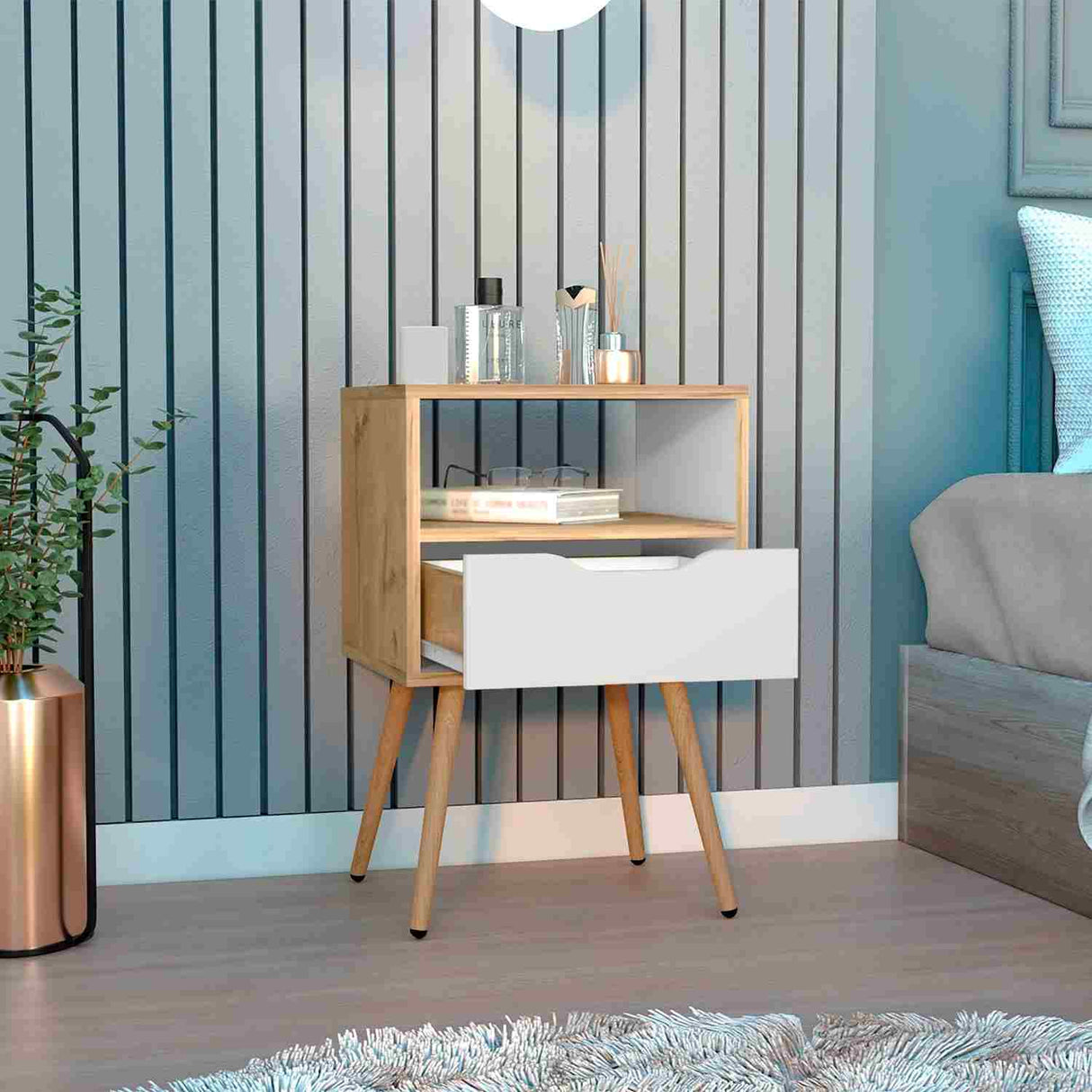 Mesa de Noche Otom Duna 40x63cm con Un Cajón y con Un Compartimiento - Mesas de Noche | Bylmo