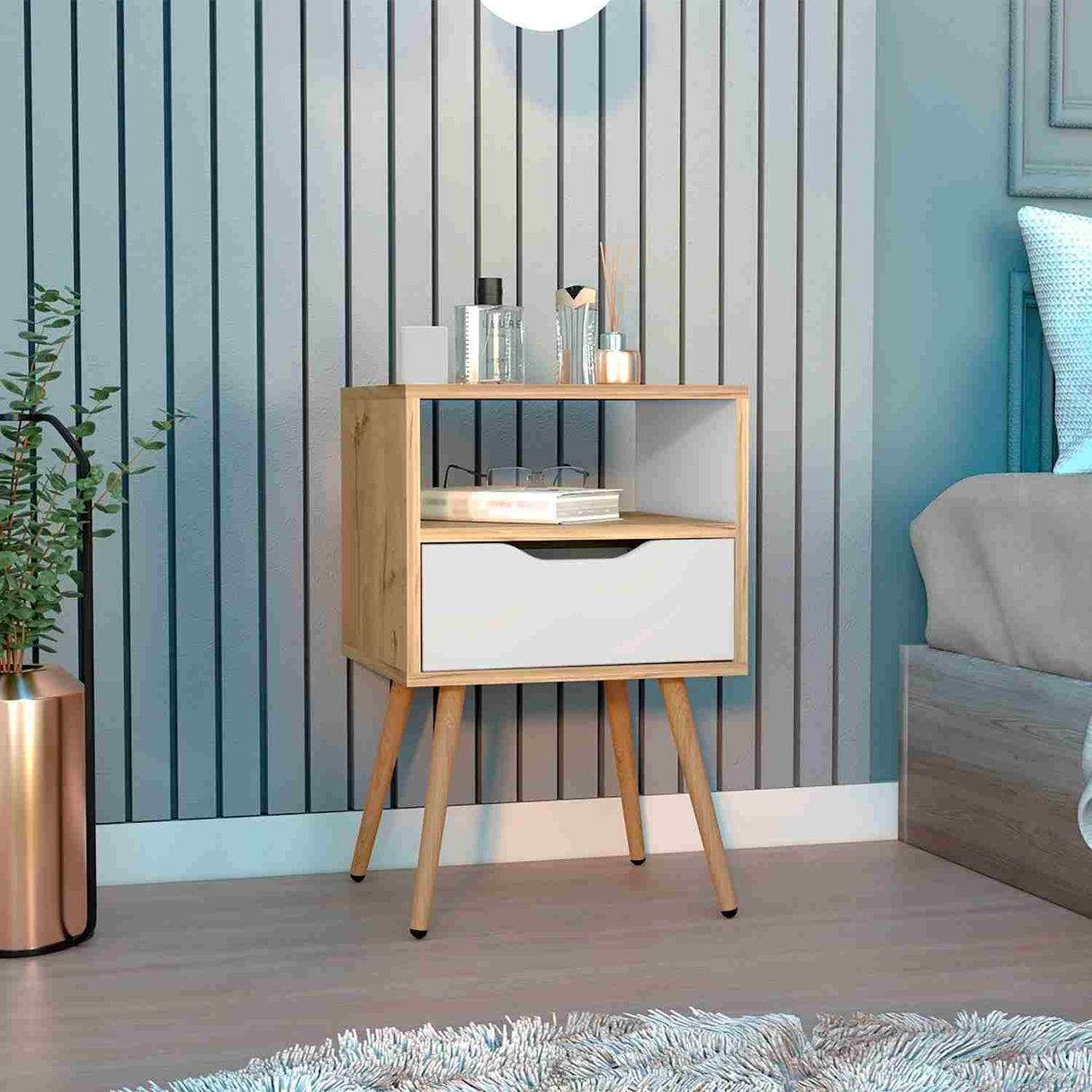 Mesa de Noche Otom Duna 40x63cm con Un Cajón y con Un Compartimiento - Mesas de Noche | Bylmo