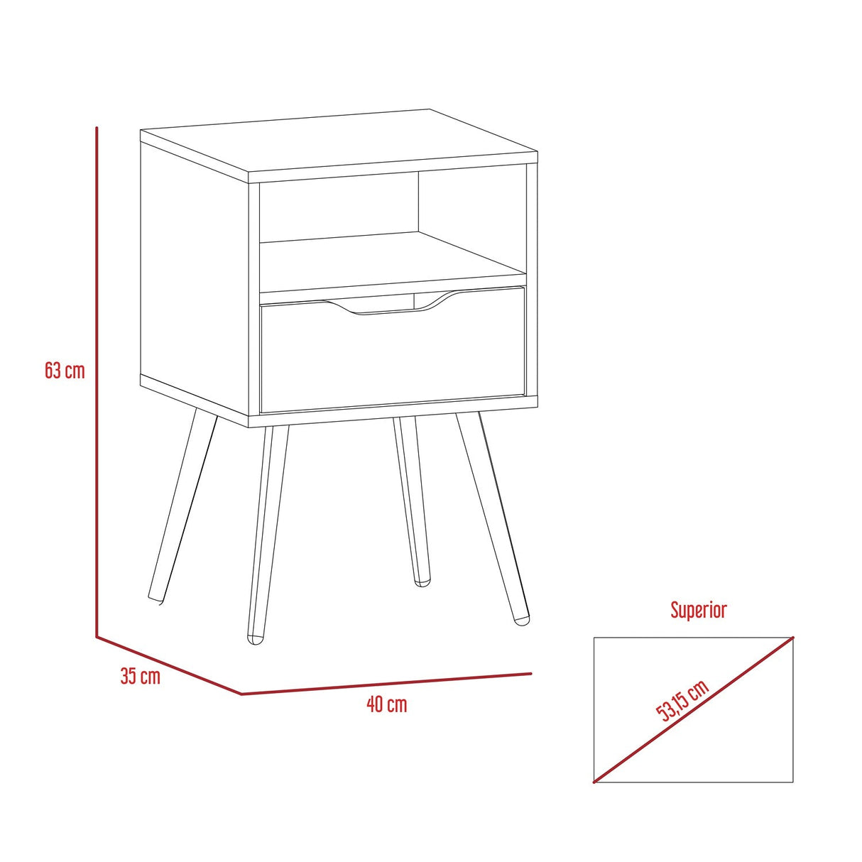 Mesa de Noche Otom Duna 40x63cm con Un Cajón y con Un Compartimiento - Mesas de Noche | Bylmo