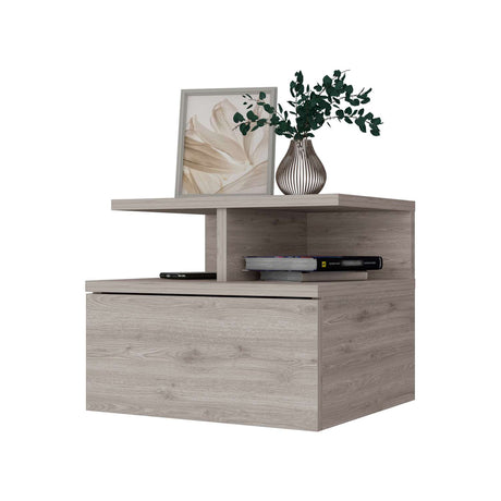 Mesa de Noche Flotante Z Plus Ceniza 36x30cm con Un Cajón y con Dos Compartimientos - Mesas de Noche | Bylmo
