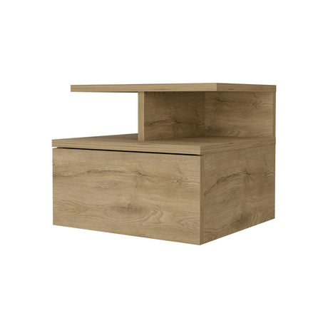 Mesa de Noche Flotante Z Plus Macadamia 36x30cm con Un Cajón y con Dos Compartimientos - Mesas de Noche | Bylmo