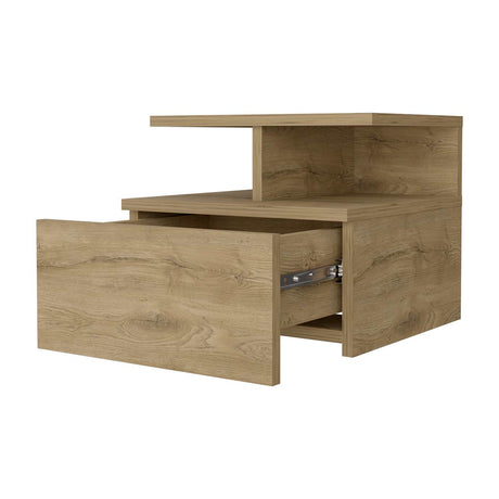 Mesa de Noche Flotante Z Plus Macadamia 36x30cm con Un Cajón y con Dos Compartimientos - Mesas de Noche | Bylmo