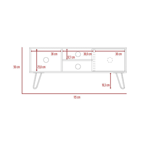 Mesa para TV Andorra Bellota 115x50cm Para TV Hasta 50 Pulgadas con Un Cajón con Ranuras para Cables y con Patas - Muebles de TV | Bylmo