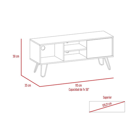 Mesa para TV Andorra Bellota 115x50cm Para TV Hasta 50 Pulgadas con Un Cajón con Ranuras para Cables y con Patas - Muebles de TV | Bylmo
