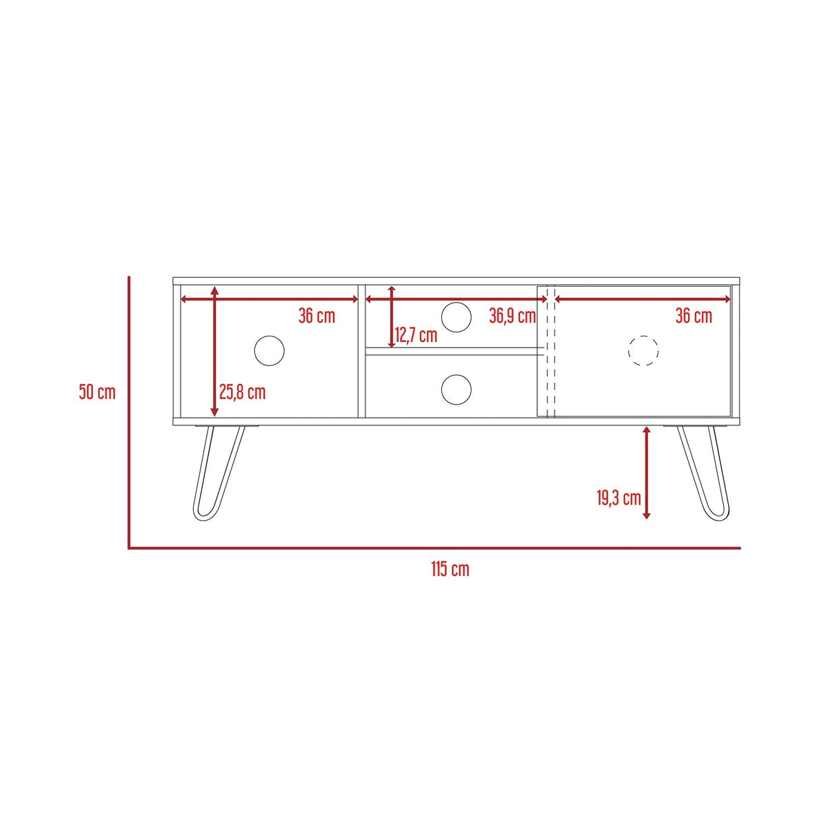 Mesa para TV Andorra Bellota 115 cm para TV Hasta 50 Pulgadas - Muebles de TV | Bylmo