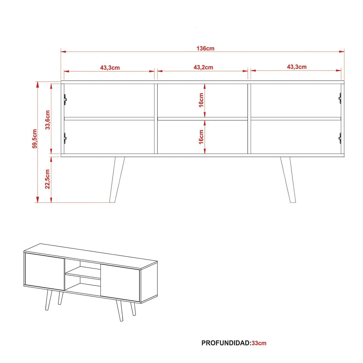 Rack Ecuador Negro 136 cm con Dos Puertas - Muebles para TV | Bylmo