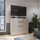 Mesa para TV Fosco Ceniza 120.9x122cm Para TV Hasta 47 Pulgadas con Tres Cajones y con Patas - Muebles de TV | Bylmo