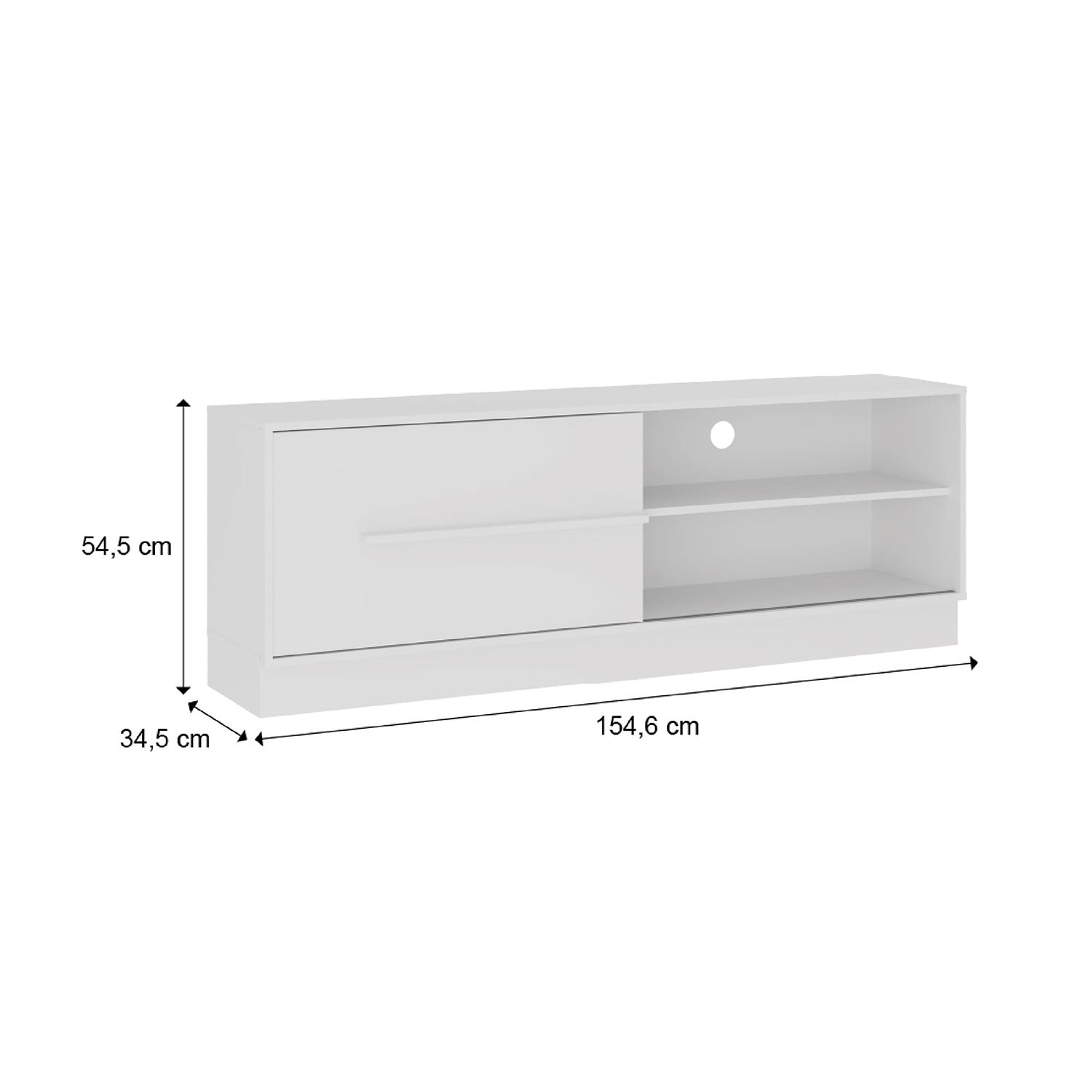 Mesa para TV Hawai Blanco 155x55cm Para TV Hasta 60 Pulgadas con Un Cajón y con Ranuras para Cables - Muebles de TV | Bylmo