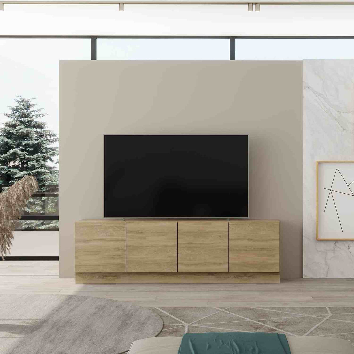 Mesa para TV Mind Noce 182x55cm Para TV Hasta 70 Pulgadas con Cuatro Cajones y con Ranuras para Cables - Muebles de TV | Bylmo