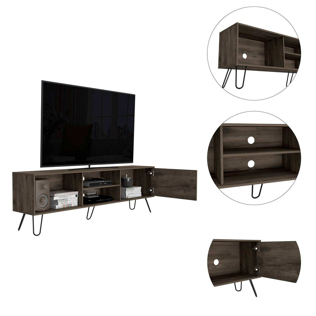Mesa para TV Z Bellota 180x58cm Para TV Hasta 75 Pulgadas con Un Cajón y con Ranuras para Cables y con Patas - Muebles de TV | Bylmo