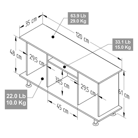 Mesa para TV Arena 120x120cm Para TV Hasta 42 Pulgadas sin Cajones con Ranuras para Cables y con Patas - Muebles de TV | Bylmo