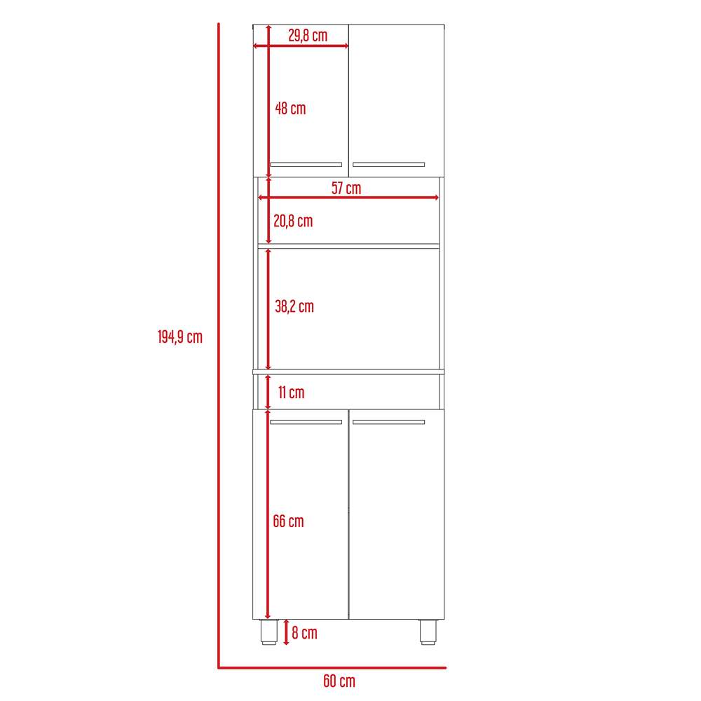 Mueble Microondas Bari Miel y Blanco 60 cm con Cuatro Puertas y Entrepaño - Muebles Organizadores | Bylmo