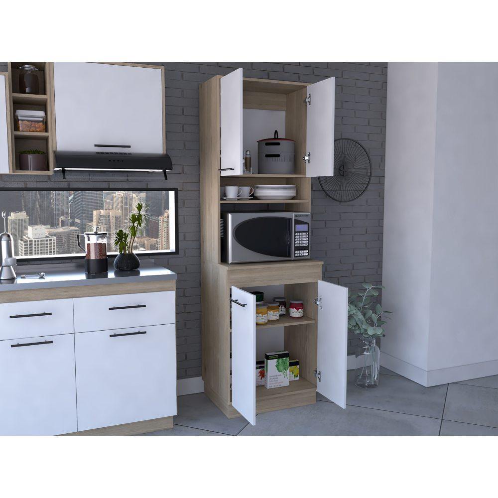 Mueble Microondas Belmira Rovere y Blanco 63 cm con Cuatro Puertas y Entrepaño - Muebles Organizadores | Bylmo